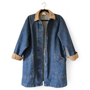 Vintage American Profile Contrast Collar Long Line Denim Jacket Chore Jacket